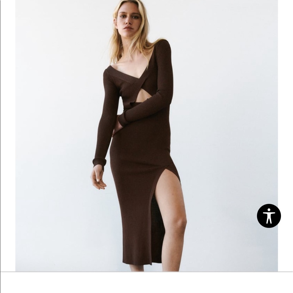 Zara Cut out Knit Dress in Chocolate